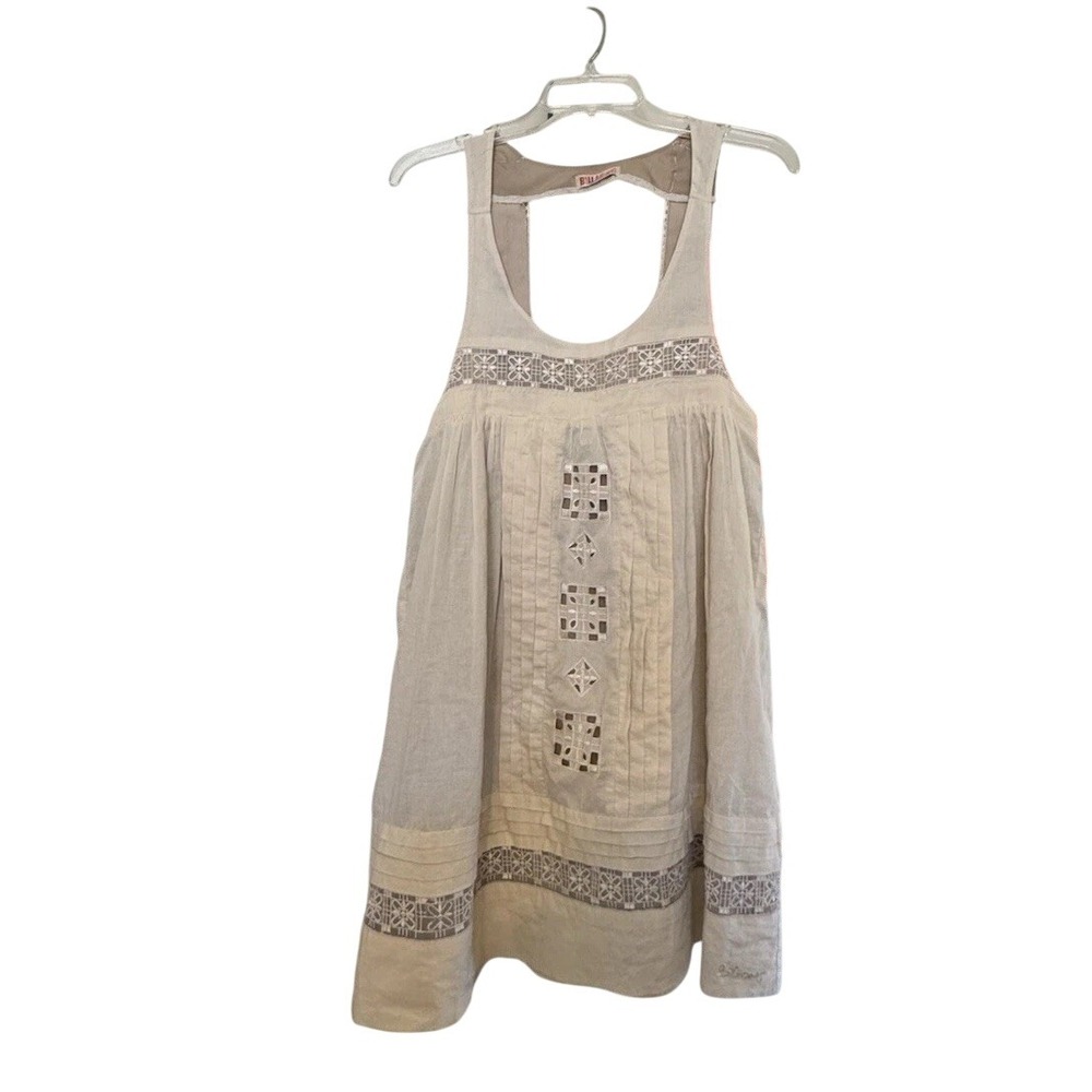 Billabong Sleeveless Mini Dress Beige Embroidered Cutout Casual Summer‎